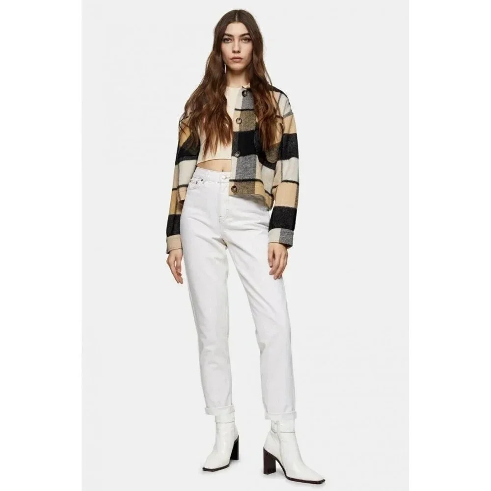 Topshop Women's Mom Jeans Petite Tapered Jeans Off White Ecru Size 32‎ NWT